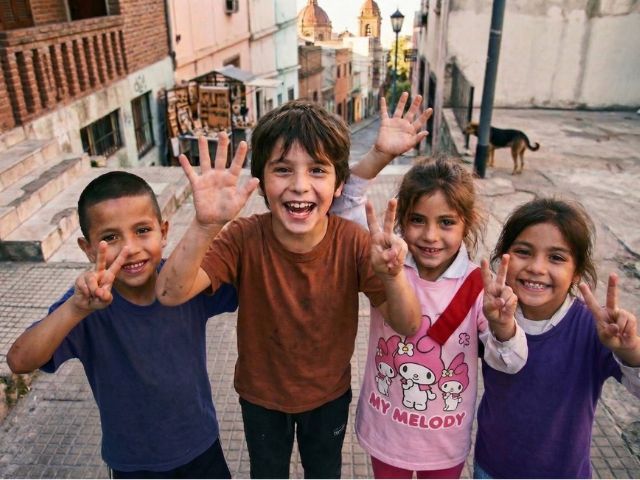 Niños jugando felices al aire libre
